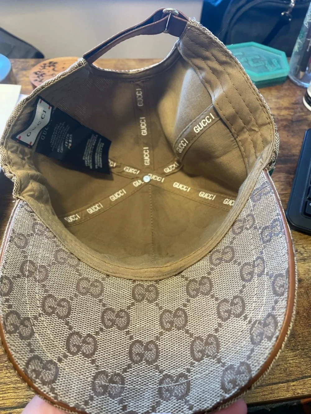 Gucci Brown GG Monogram Baseball Cap with Green-Red Web - Picture 3 of 5